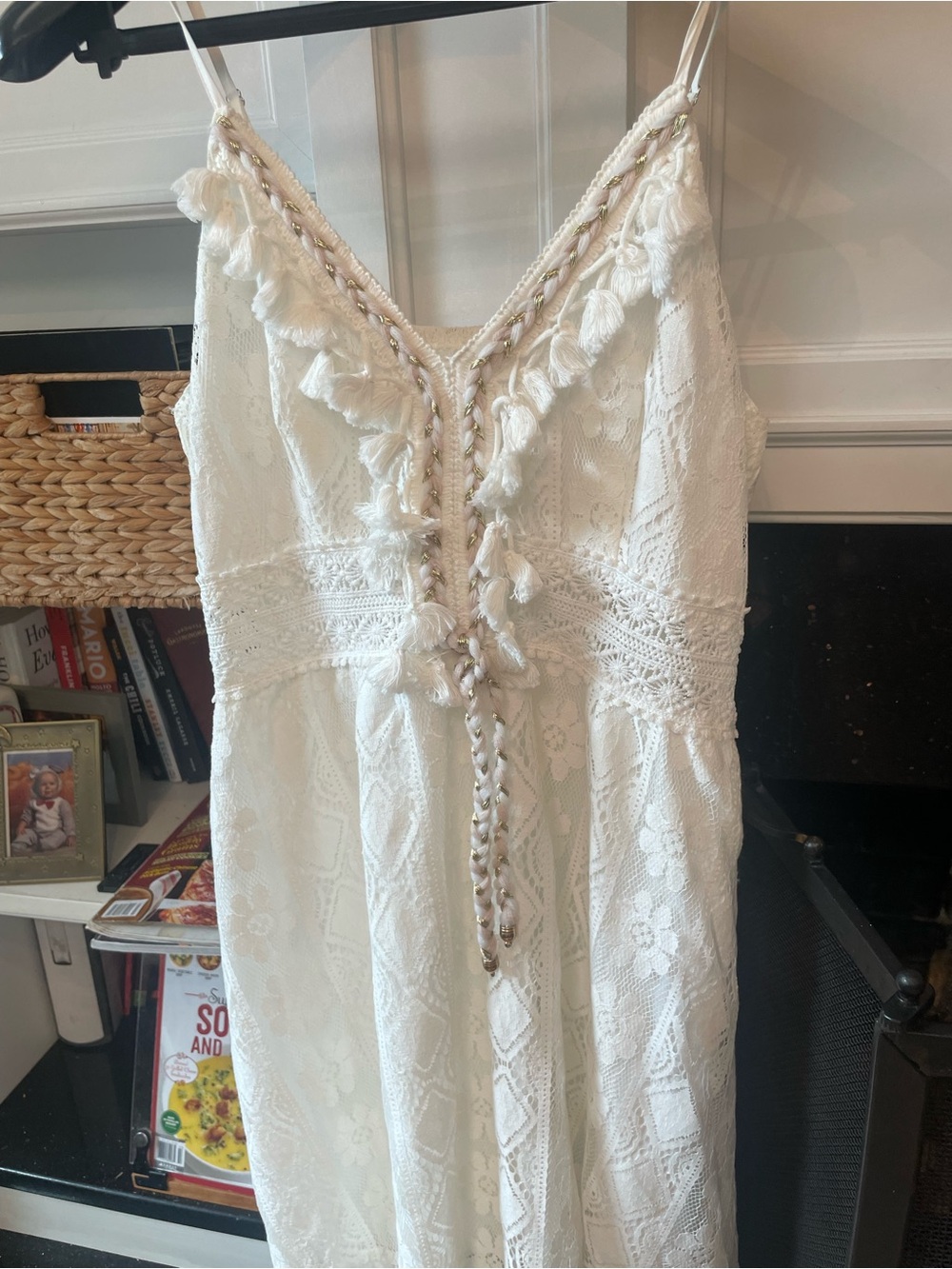 White Lace V-Neck Spaghetti Strap Dress/cover up
